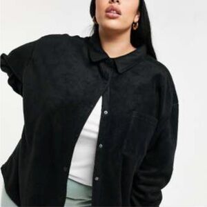 ASOS DESIGN Curve oversized shacket in fleece in black
